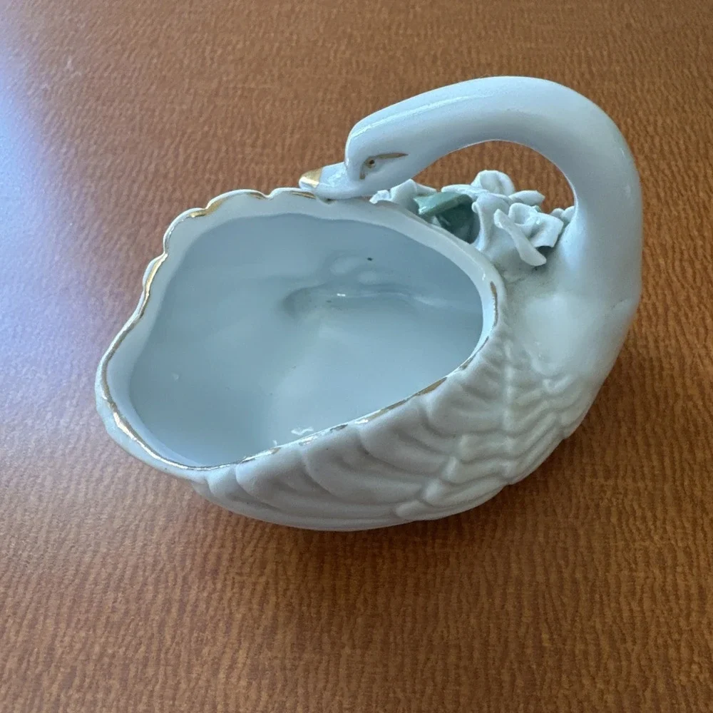 Vintage Porcelain SWAN Mini‎ Planter / Trinket Holder